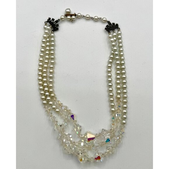 3 Stand Faceted Glass Beads And Faux Pearls Vintage - Picture 4 of 5